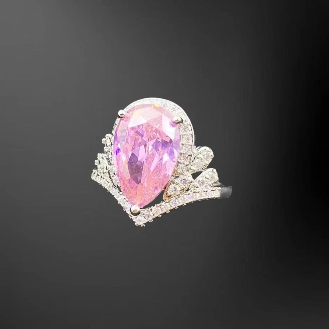 粉琉璃鸽子蛋水滴戒指C1315J