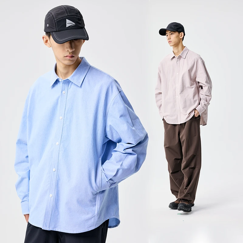 ben·panda25AW男纯色百搭三本针牛津纺衬衫长袖翻领上衣