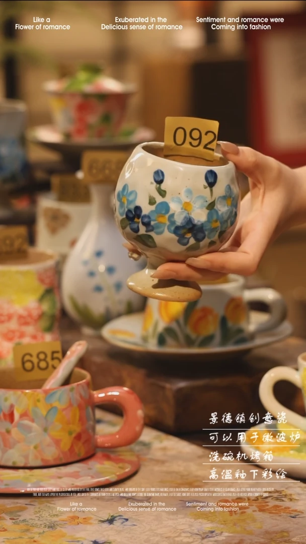 陶瓷092景德镇高温手绘釉下彩设计师款式