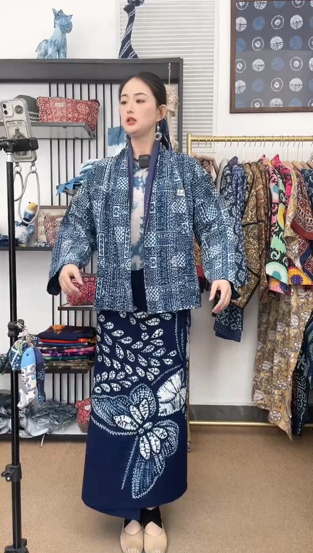 【闪购商品】448印度长绒棉刺子绣蓝染外套65cm