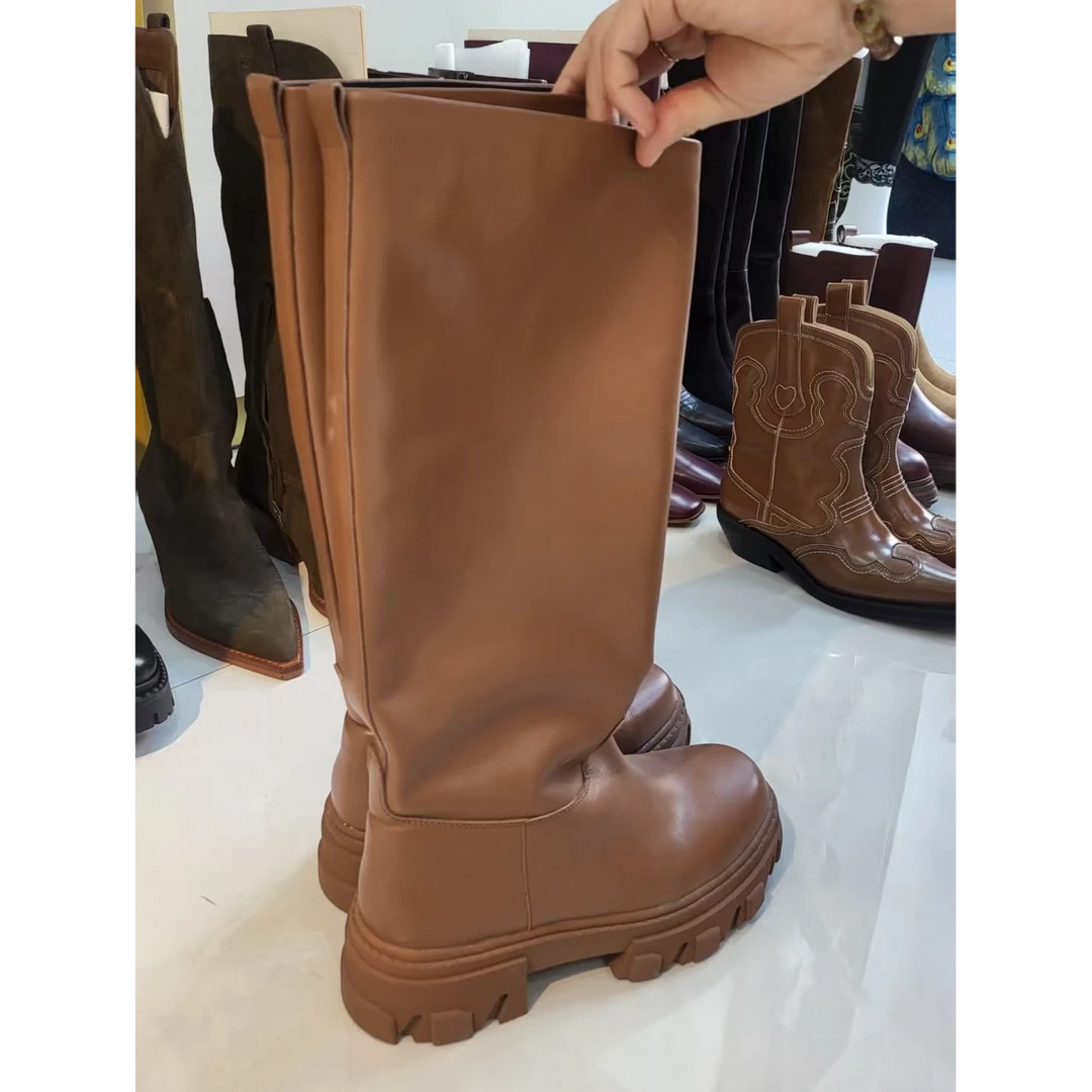 努努苏苏过膝骑士时装靴棕色马丁靴百搭高筒靴女鞋厚底时尚圆头