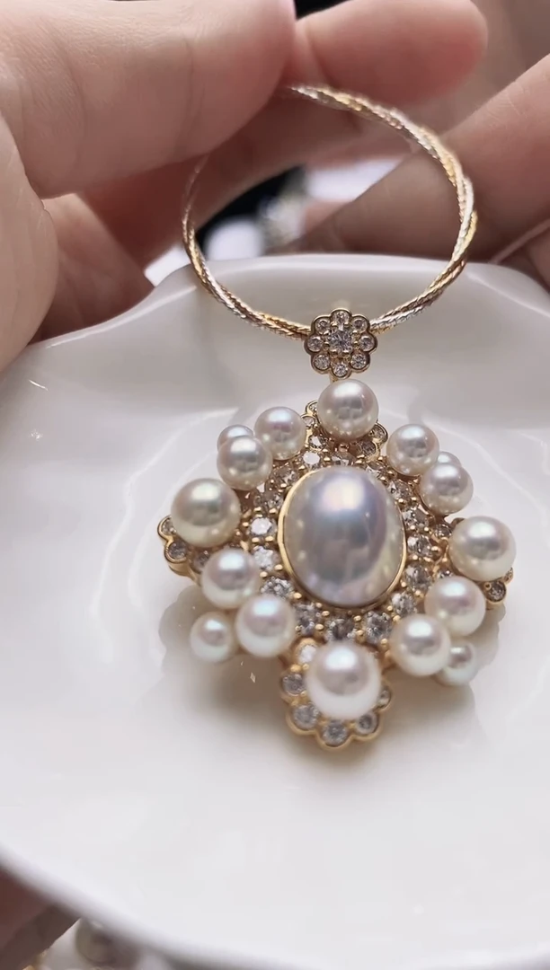 银S925镶嵌颈饰拼合珍珠（马贝珠）海水马贝吊坠