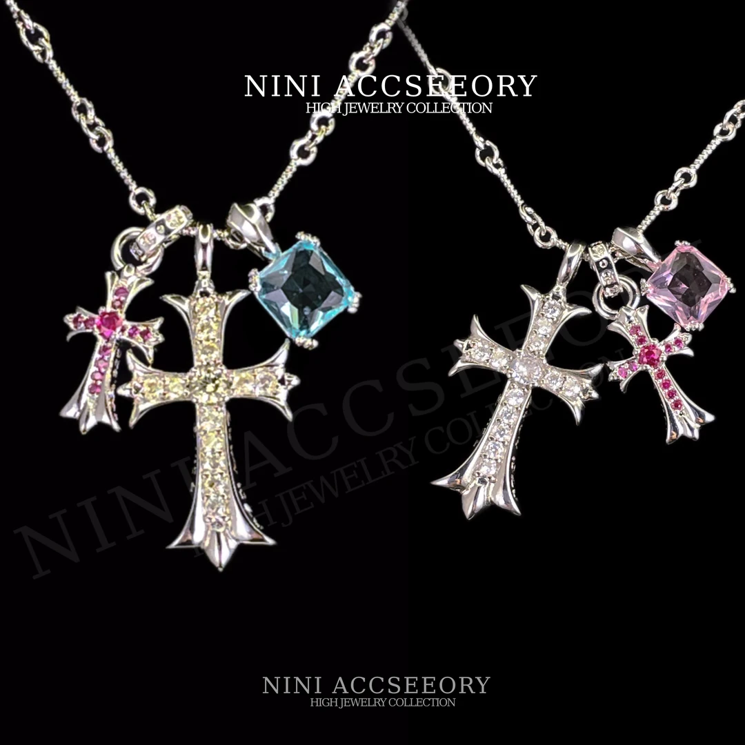 『秘境三彩冰糖』潮奢包甜嘟辣妹多巴胺甜酷十字架重工时尚拽酷项链