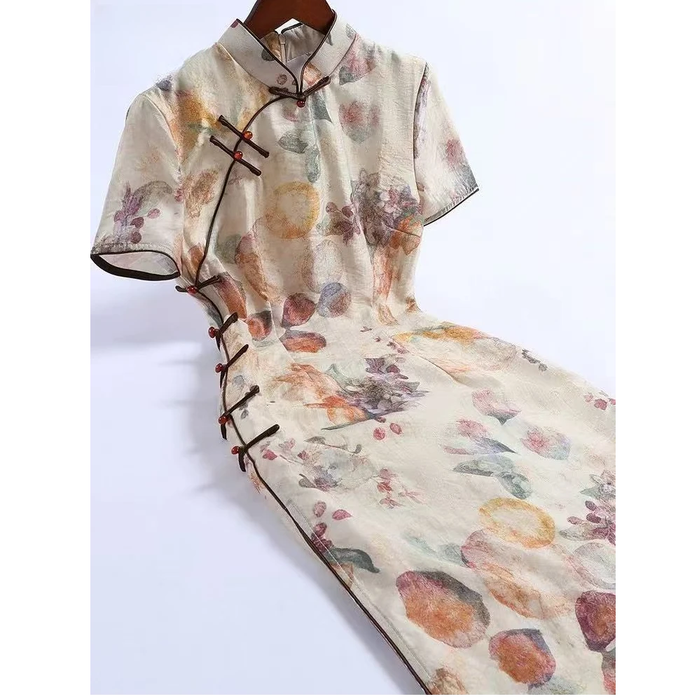 0653 【石榴花】香槟色 八扣 旗袍