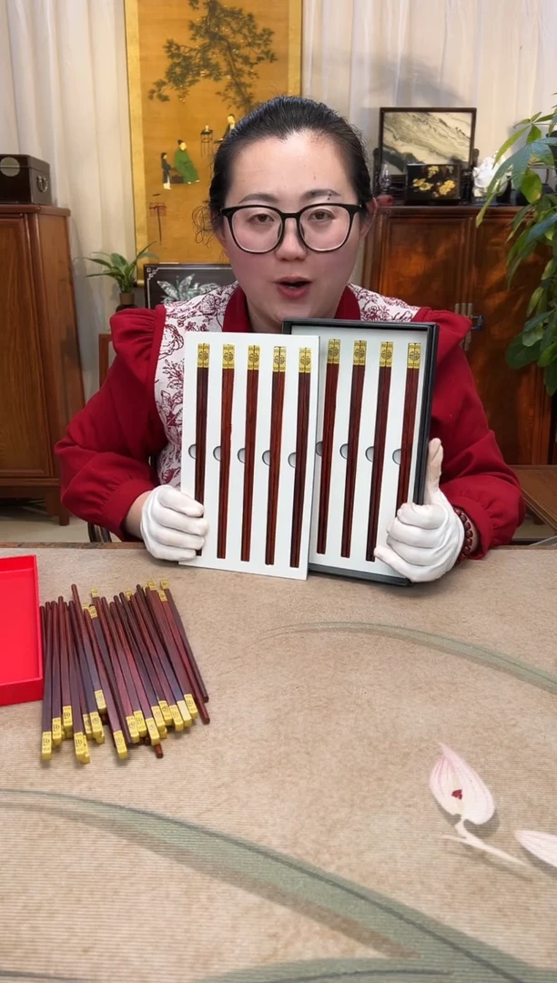 紫檀木类成套家具小叶紫檀 铜头筷子（10双装）