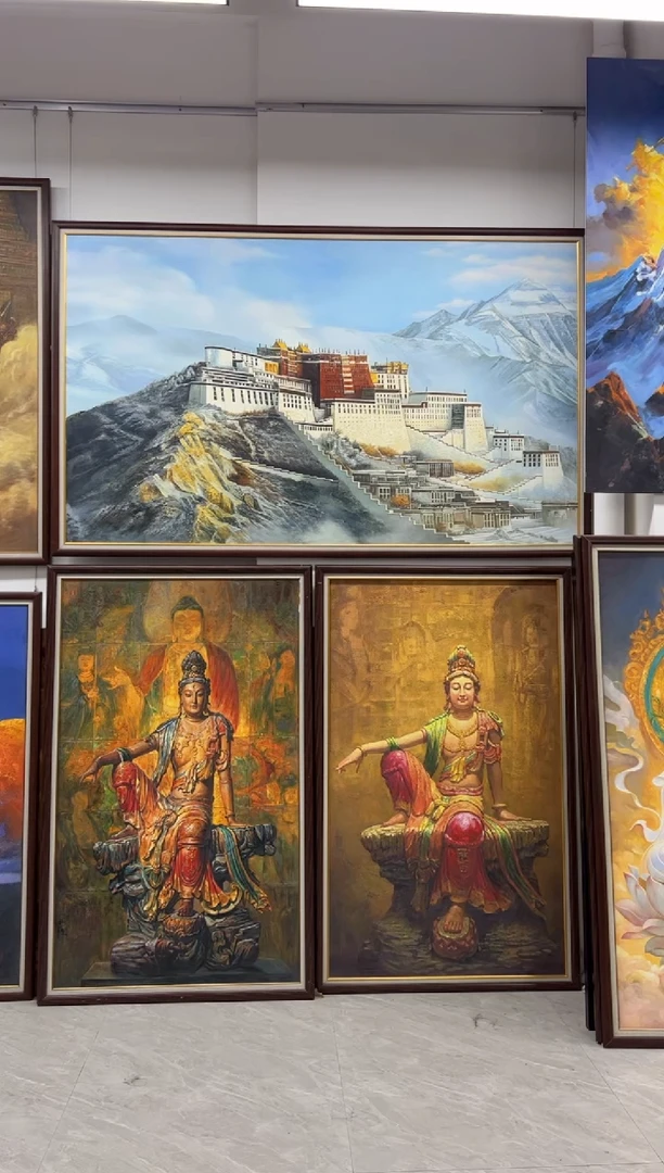 油画【张俊龙】布达拉宫+松鹤办公室客厅茶室客厅挂画油画版画
