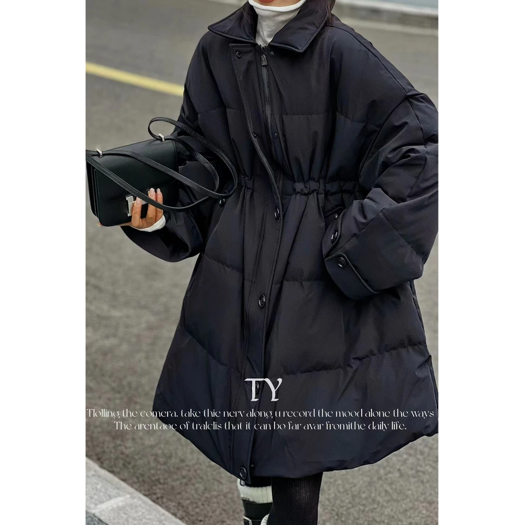 【no退no换 谨慎下单】翻领抽绳收腰中长款鹅绒羽绒服风衣 28M603