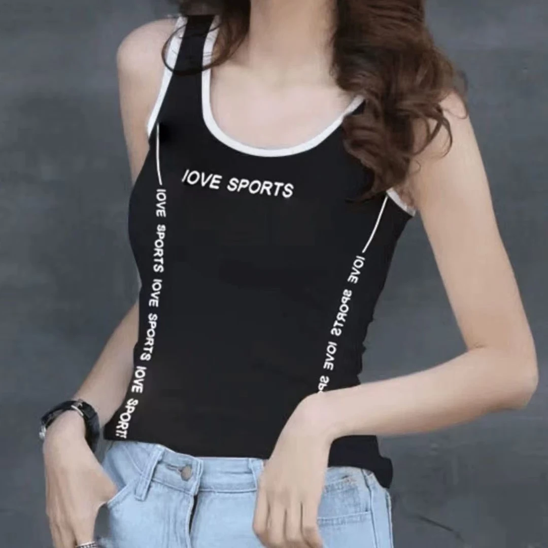 【锦衣服饰】YQ 5253欧货撞色字母印花无袖背心