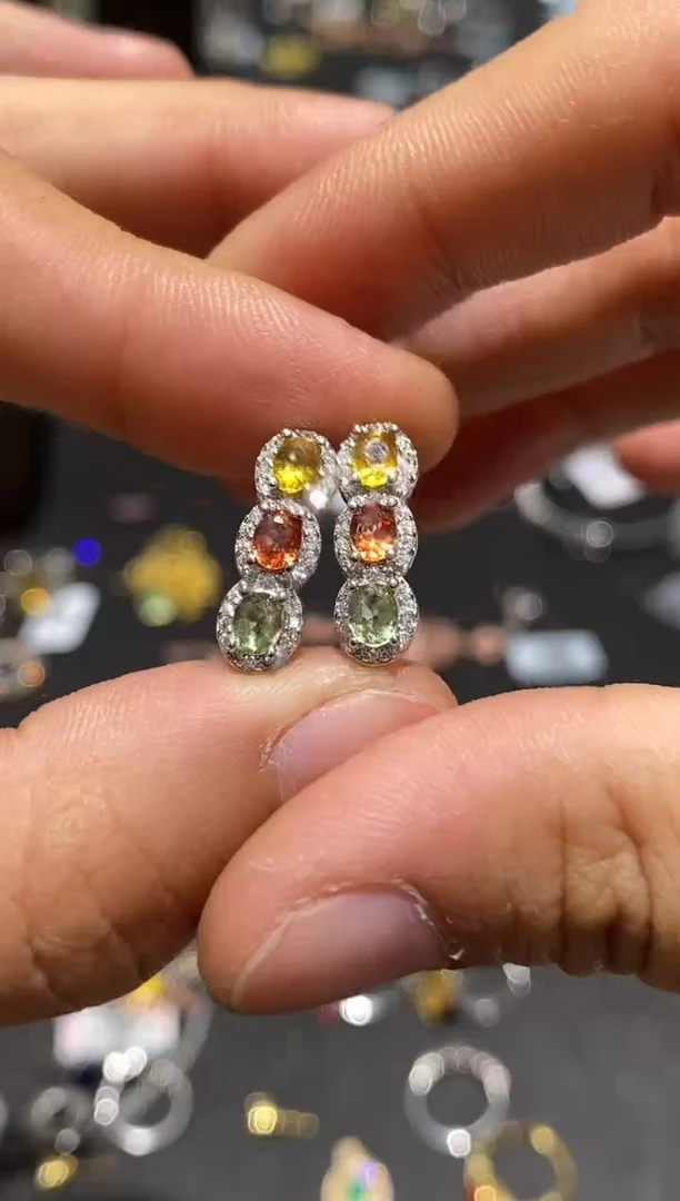 耳饰蓝宝石银S925镶嵌耳钉