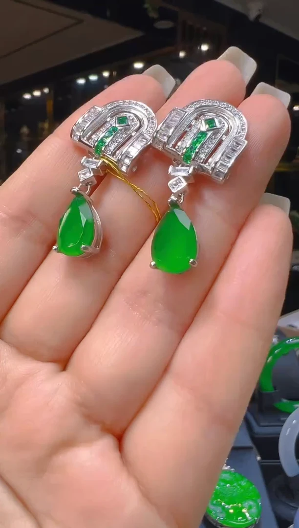 银S925镶嵌翡翠耳饰095（多样性发其一）