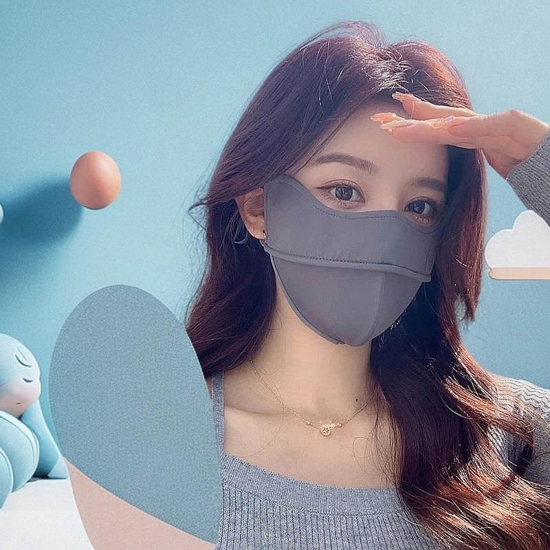 防晒口罩鱼骨冰丝面罩修容骑行防紫外线夏薄款护眼角挂耳遮阳立体