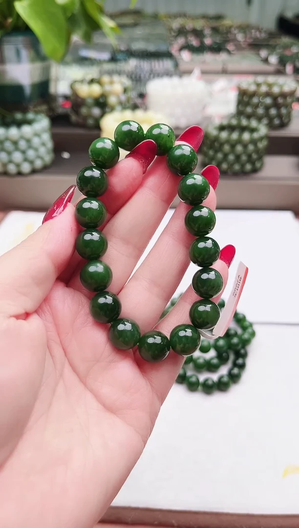 【闪购商品】和田玉未镶嵌手串纯天然和田玉俄7老油绿12