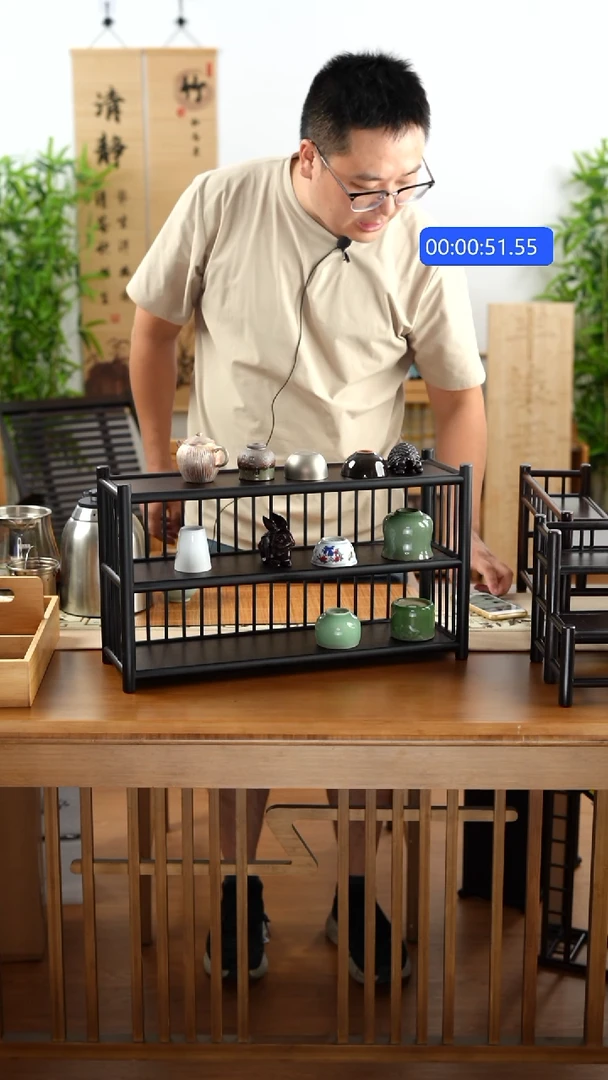 竹纯楠竹三层围栏50茶杯架