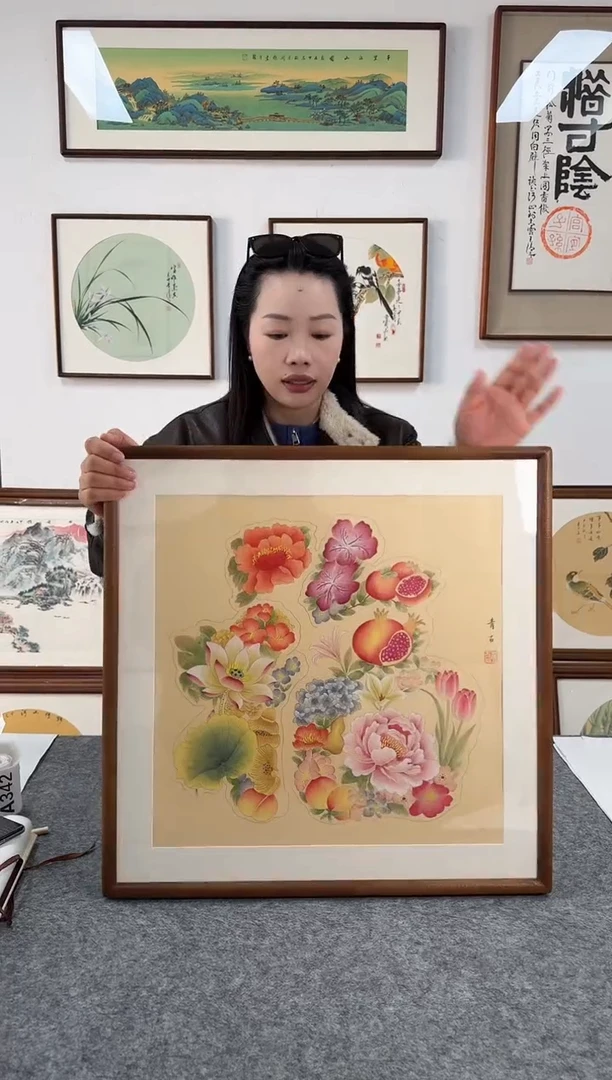 书法青石-百花福-53*53绘画手绘同款