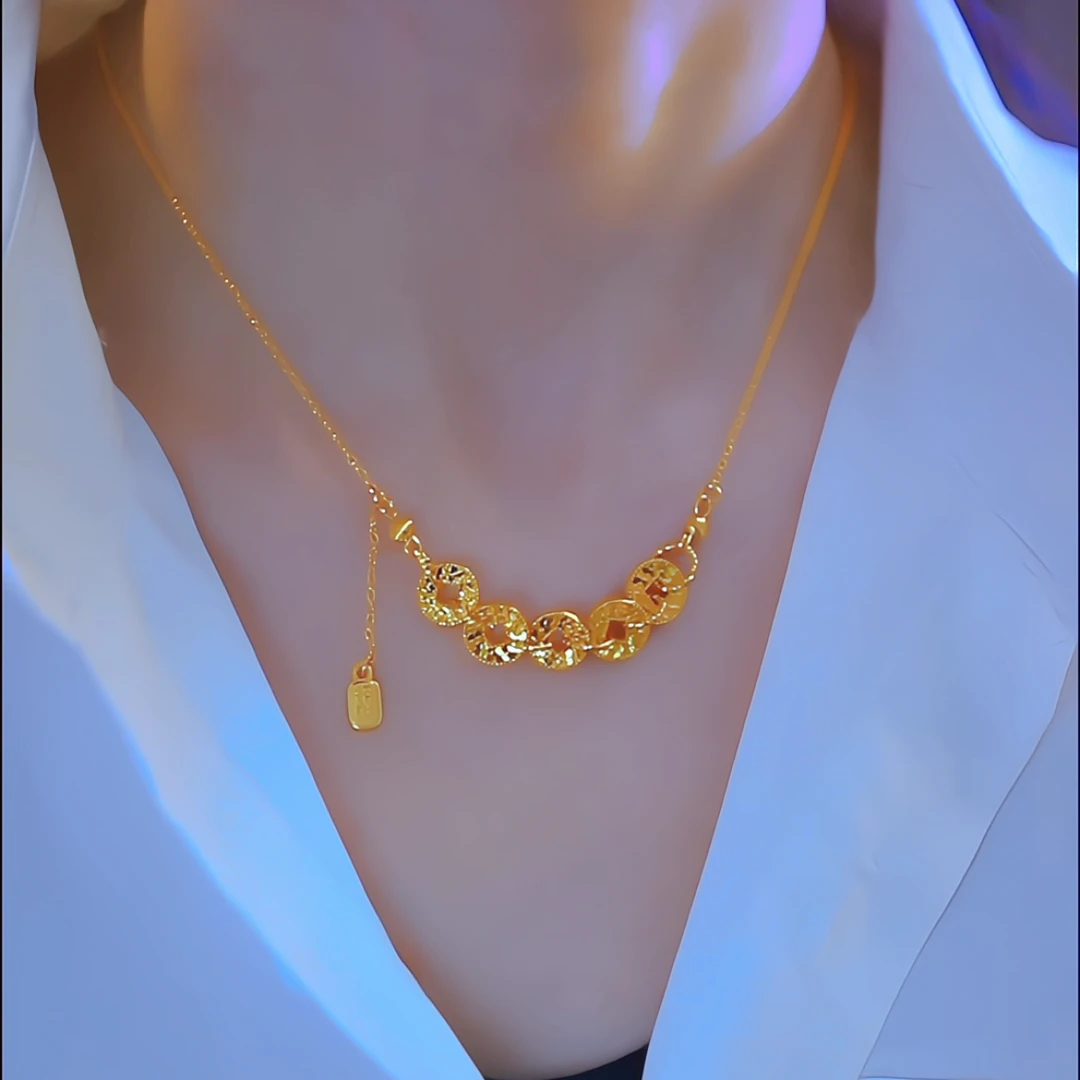 钛钢项链钛钢五帝钱钛钢【五帝币】锁骨链不掉色气质网红项链女