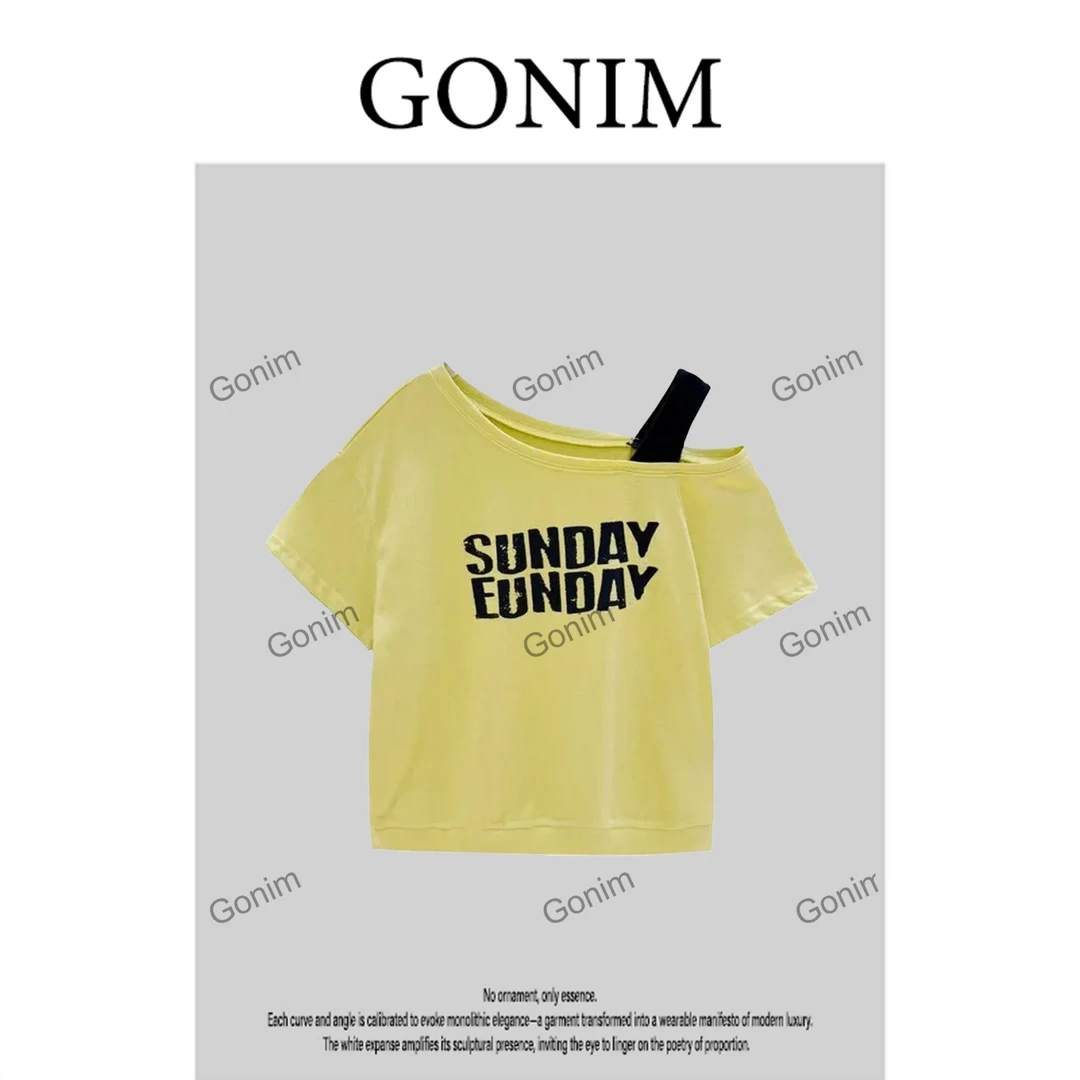 Gonim·“懒人字母”2025夏季新款时尚休闲气质T恤气质百搭上衣女