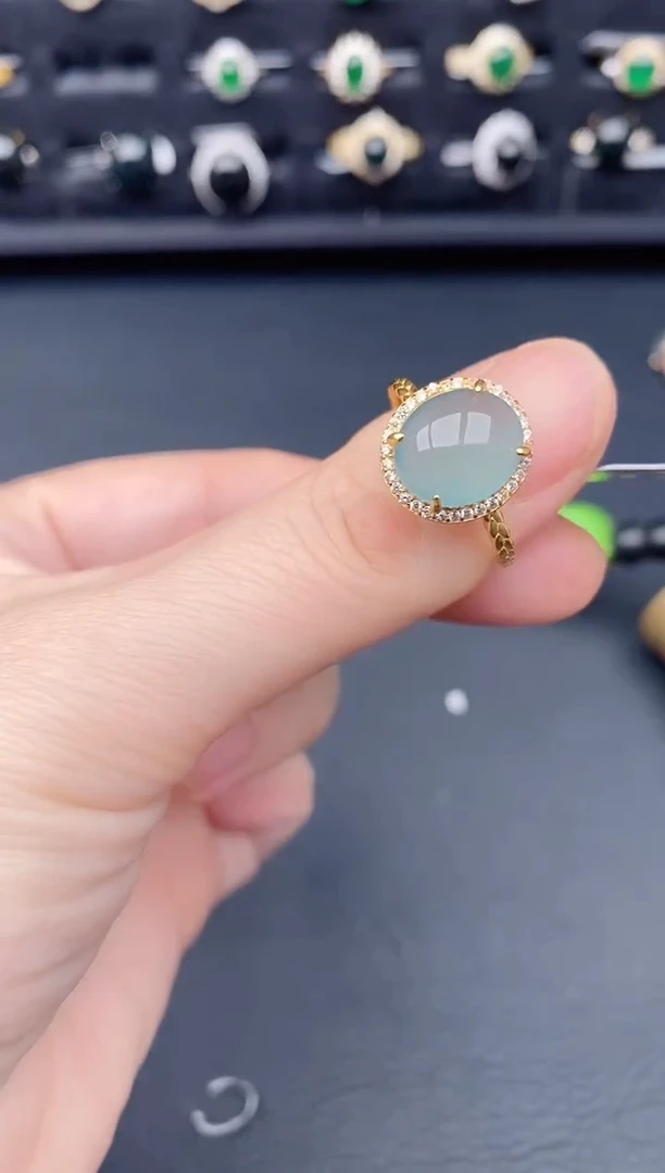 银S925镶嵌戒指翡翠天然a货翡翠43