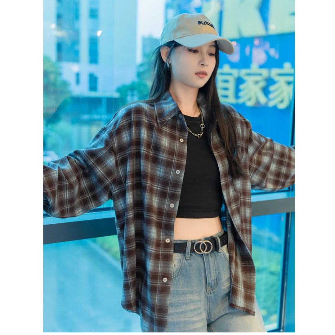 美式潮牌格子长袖衬衫秋季新款高级感休闲衬衣潮牌宽松设计感外套