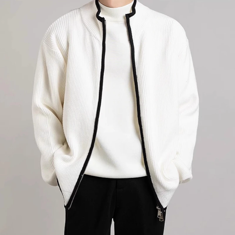 开衫毛衣外套男2024春秋季新款宽松风男装拉链针织衫男士外穿上衣