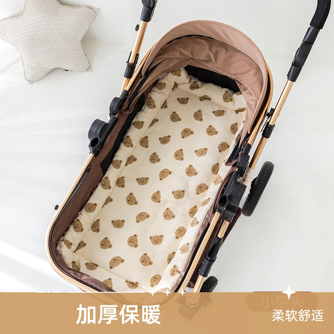 婴儿推车垫子加厚新生儿褥子床褥可机洗坐垫卡通柔软婴儿车垫纱布