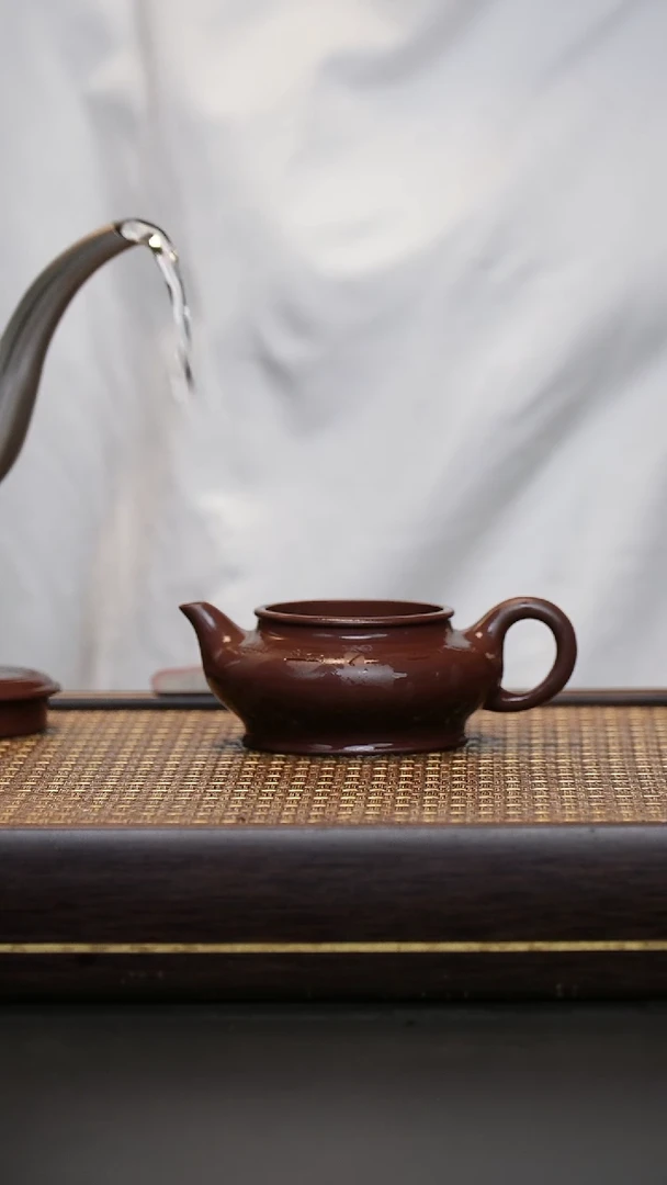 茶壶紫砂老紫泥 虚扁