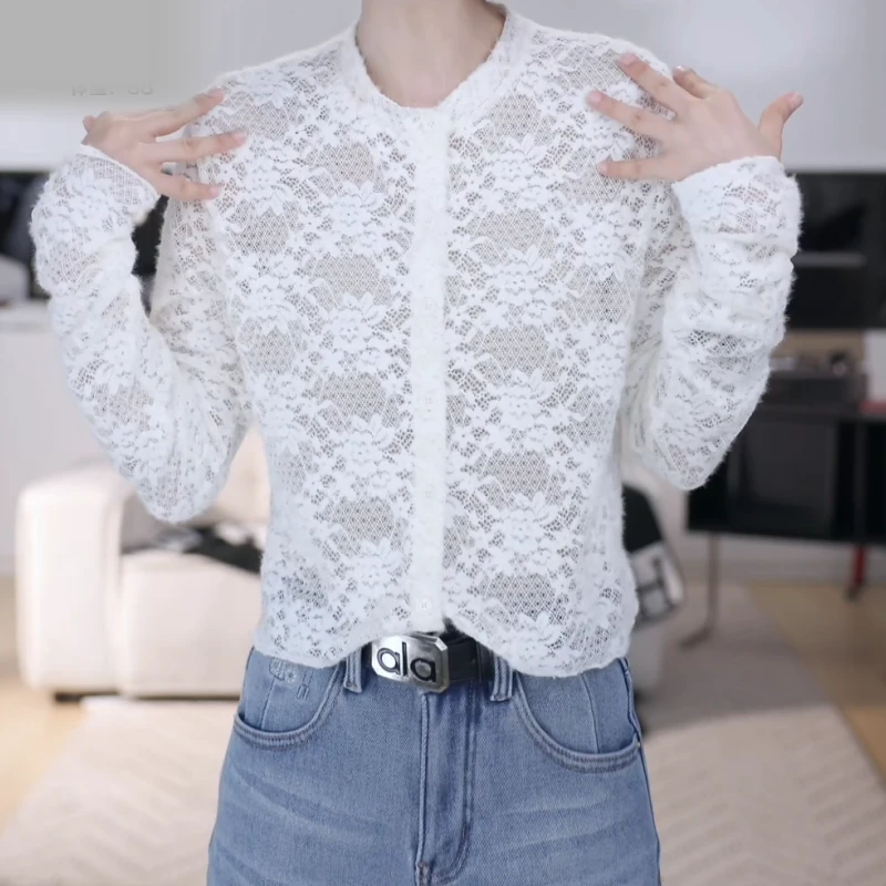 2025新款蕾丝提花圆领开衫法式烂漫穿搭打底上衣LK2507863
