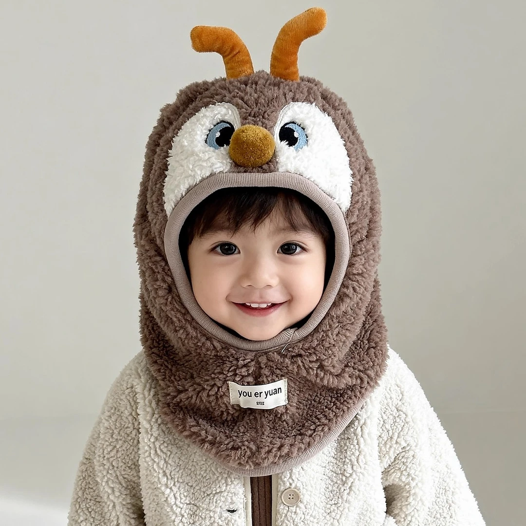宝宝帽子冬季男女保暖防风婴儿护耳帽儿童法拉连体帽围脖披肩一体