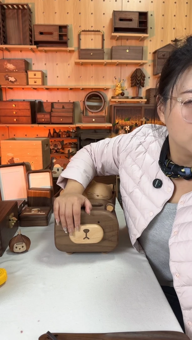 木北美黑胡桃小熊纸巾盒