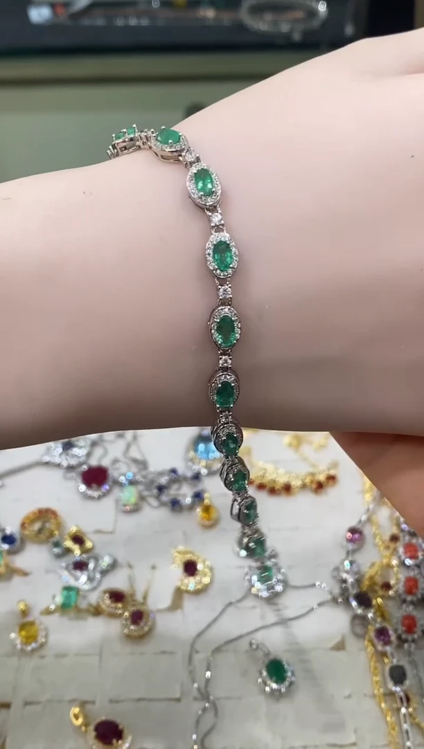 银S925镶嵌手链祖母绿手链