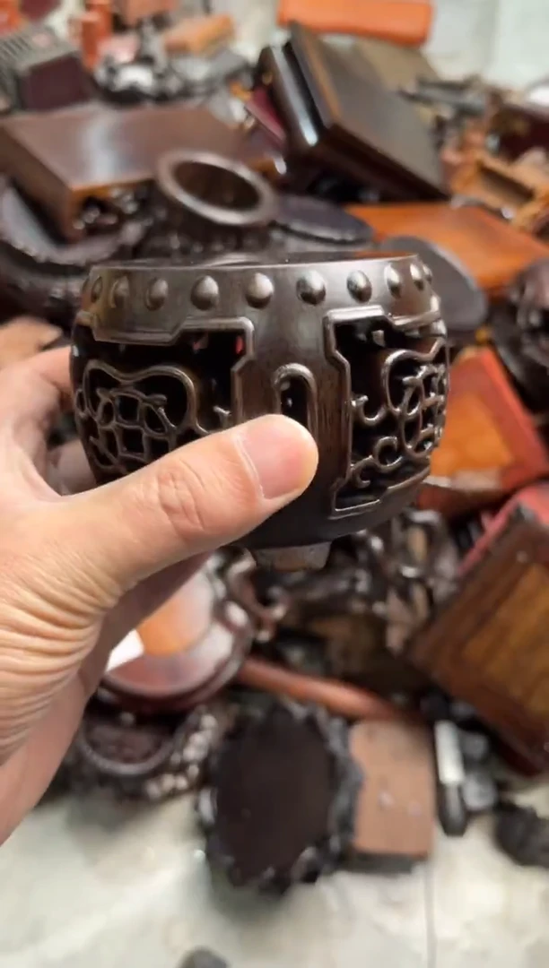 木黑檀木铜钱战鼓底座