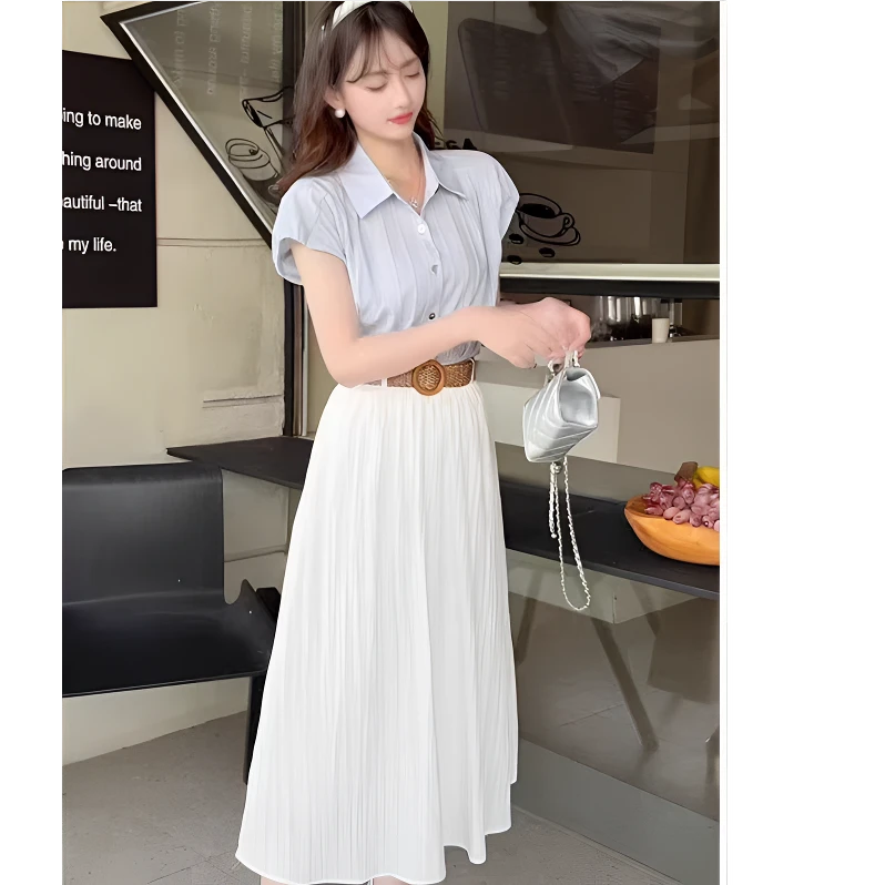 【赵老板专属】25110#气质简约衬衫+高腰A字半身裙两件套 【送腰带】