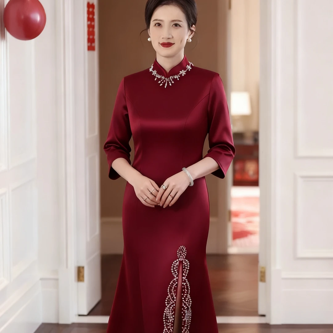 如翡鱼尾高端喜婆婆婚宴装新款晚礼服裙年轻款妈妈婚礼服高贵洋气