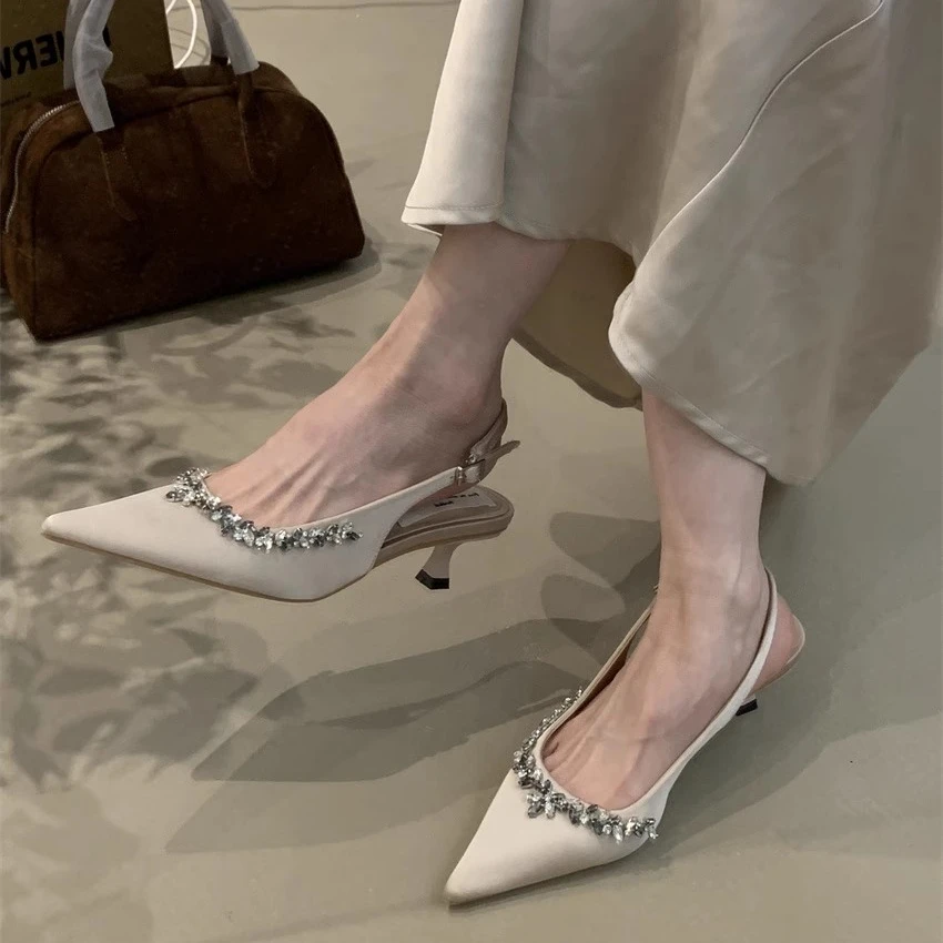 NQL-2988-6新中式尖头后空高跟单鞋2025新款水钻细跟伴娘包头凉鞋