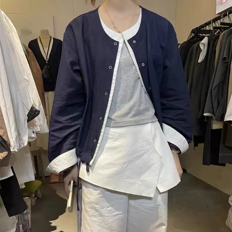 韩系2025新款春季假两件休闲拼色夹克外套上衣---8707时尚百搭