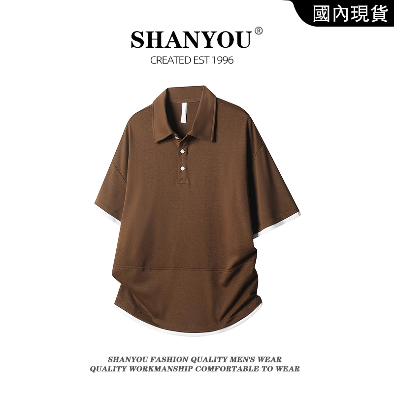 夏季薄款美式冰感复古短袖polo衫高级感透气时尚翻领时尚百搭衬衫