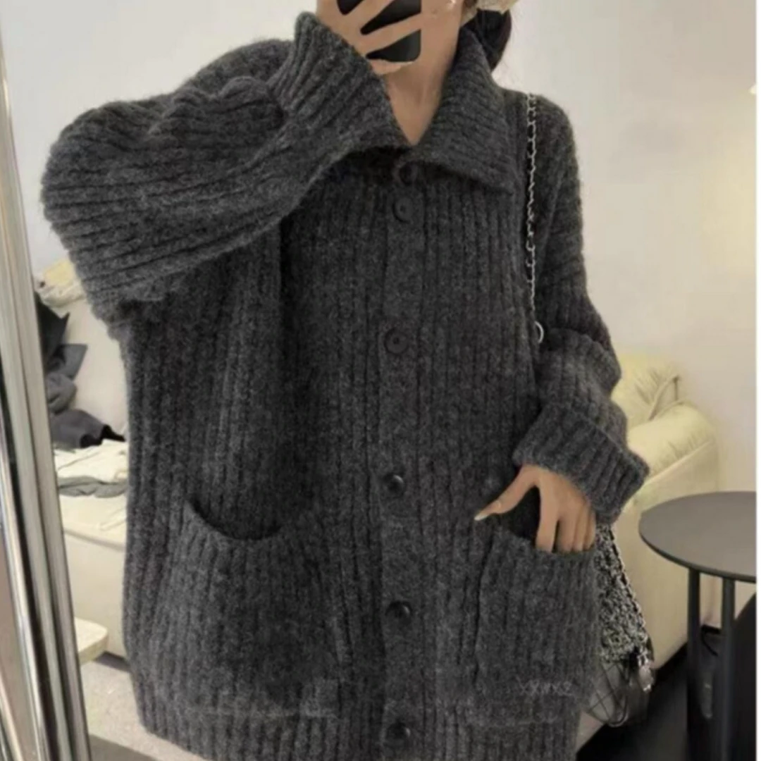 慵懒风开衫毛衣女装2025新款秋冬季宽松中长款遮屁股早秋chic上衣