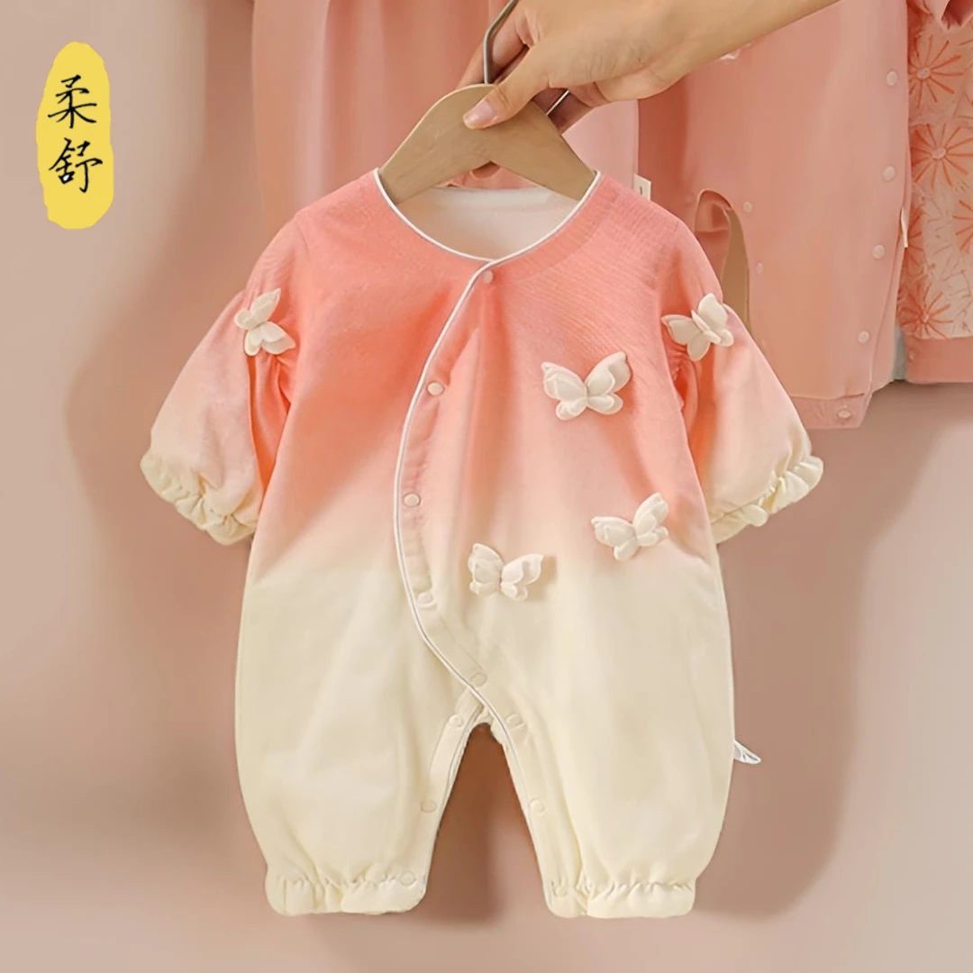 2025新款渐变色双层旗袍新中式连体衣女宝宝春秋装爬服哈衣婴儿