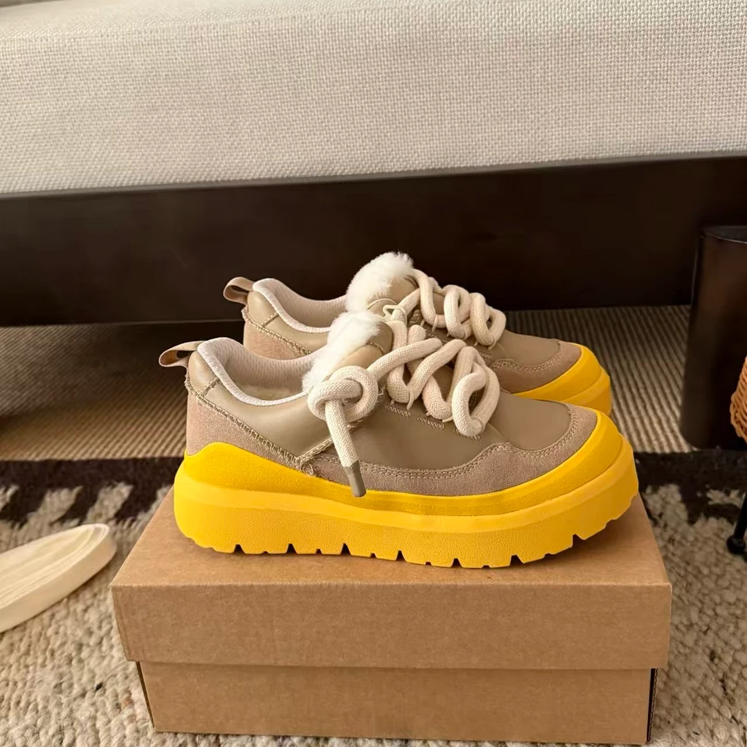 桑坡汪苏泷同款雪地靴冬季新款男女同款厚底系带皮毛一体情侣款