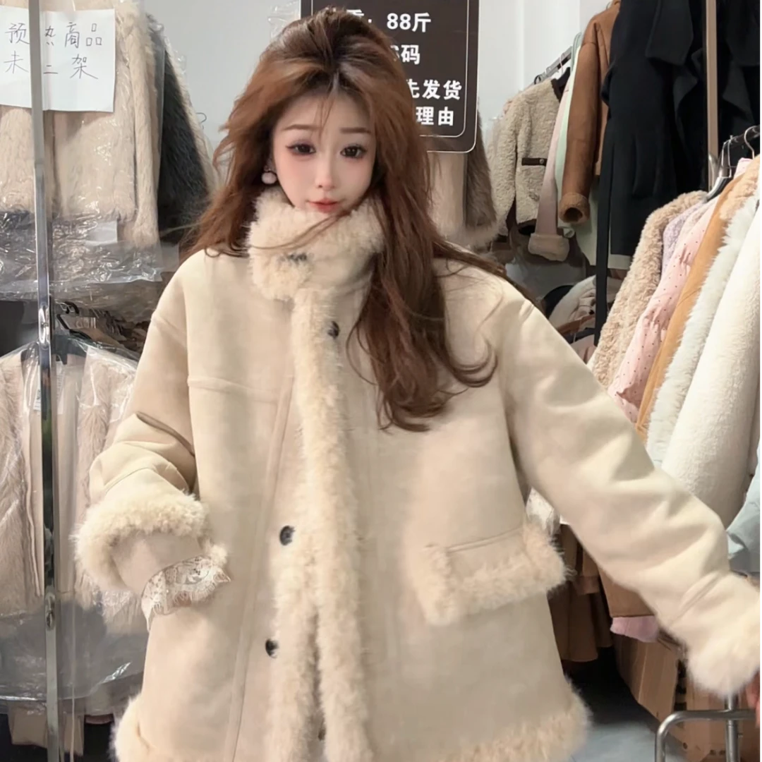 2024冬款上新韩版ins潮中长款百搭加厚保暖机车服外套女