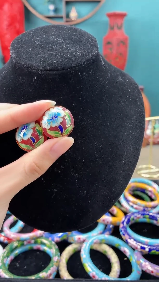 景泰蓝红色耳夹款