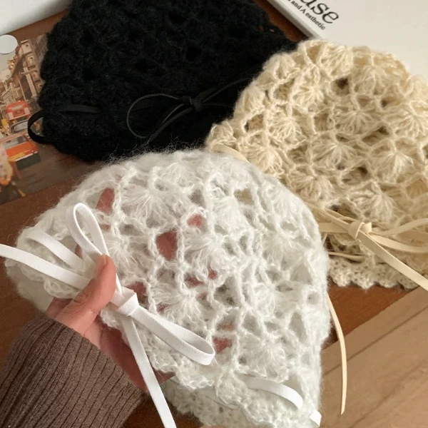 韩系手工薄款花朵包头帽镂空百搭春秋帽子