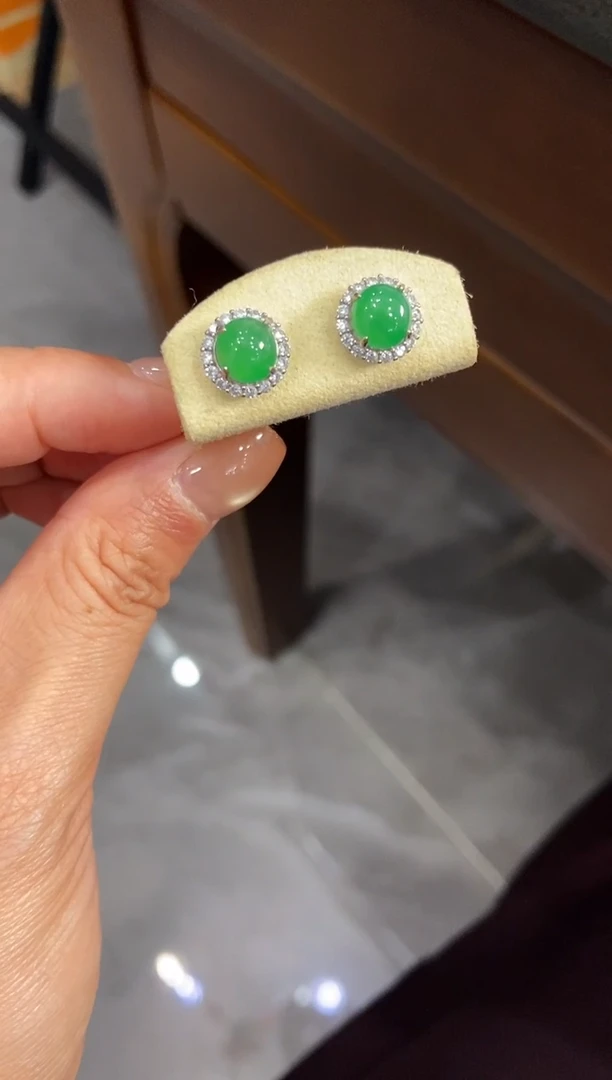 银S925镶嵌挂件翡翠耳饰