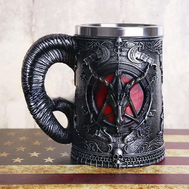 复古双层不锈钢羊角马克杯权利游戏动漫创意羊头水杯子个性酒杯