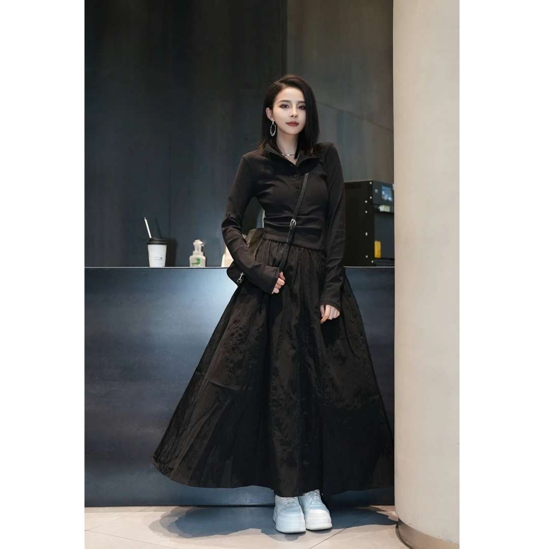 POPULARYW【陈春杳杳】Z·R上品屋 法式收腰显瘦黑色A字连衣裙