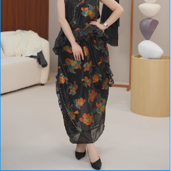 【鸢尾】花苞裙不褪色蕾丝松紧带半身裙夏季长款中国风连衣裙汉服