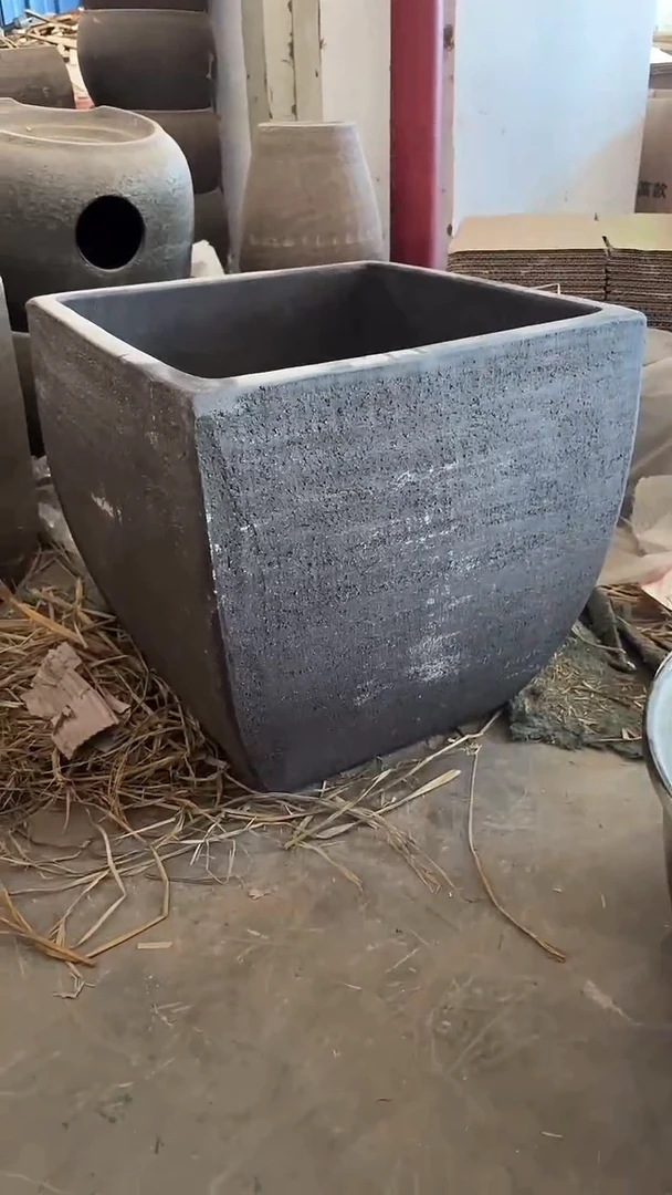 紫砂粗陶口42高42cm-有孔--有瑕疵裂纹