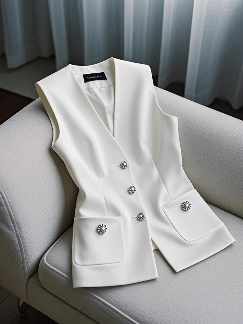 女款感无袖V领白色时尚女装春夏2025年新款气质洋气背心显瘦马夹