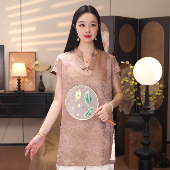 【铜雀台】2025新中式国风高级感T恤女装夏季无袖斜襟上衣