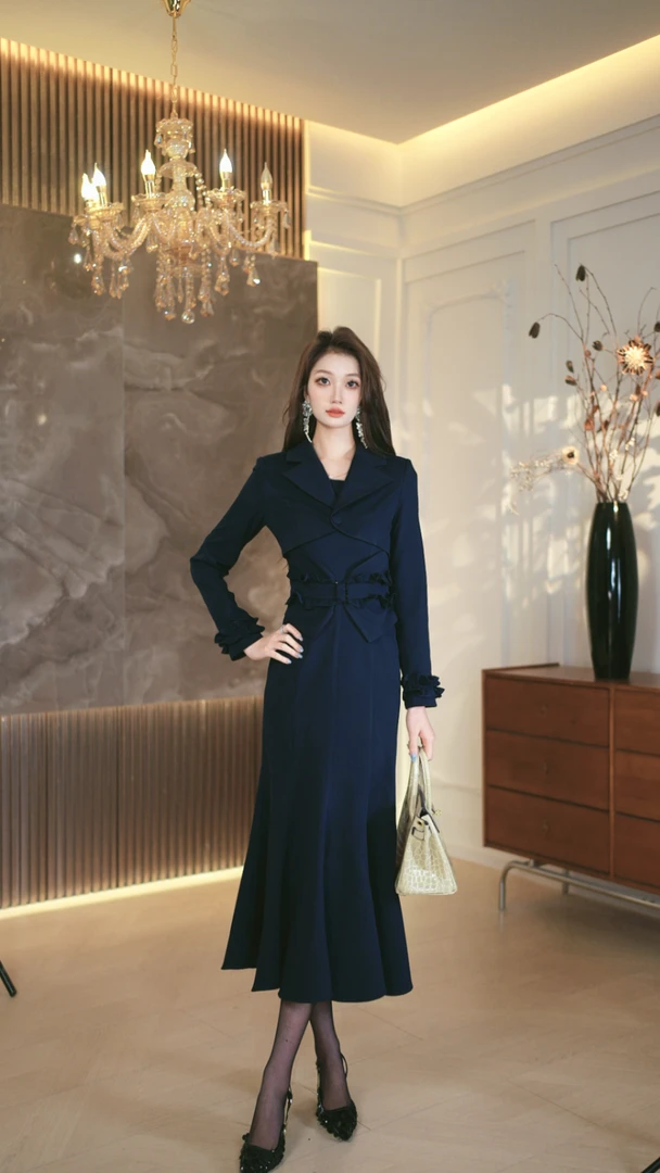 罗曼定制  显瘦气质西装优雅收腰时尚套装设计师长袖修身黑色