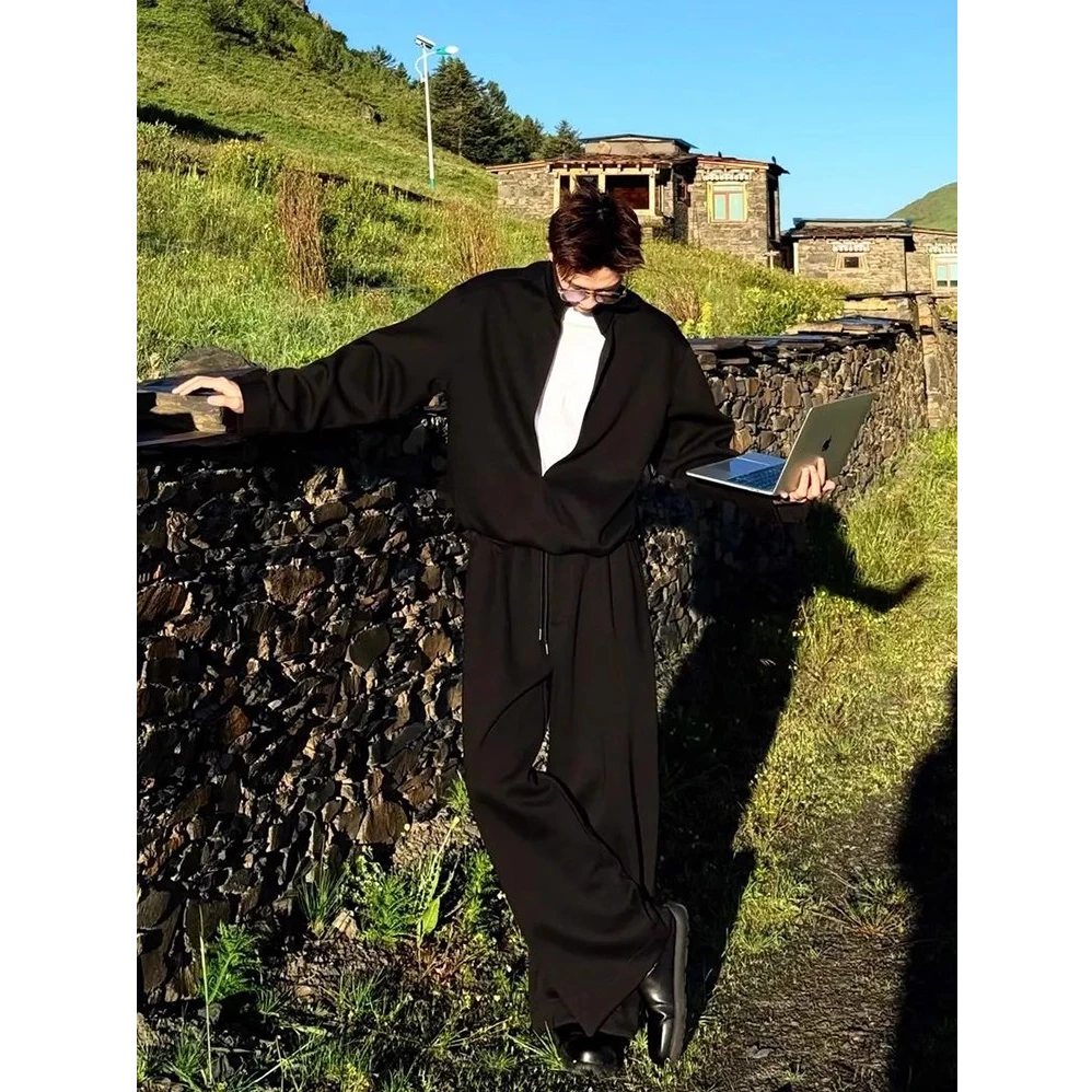 AYUN Studio 孙聖云简约大V领假两件加厚卫衣卫裤套装情侣ins韩系